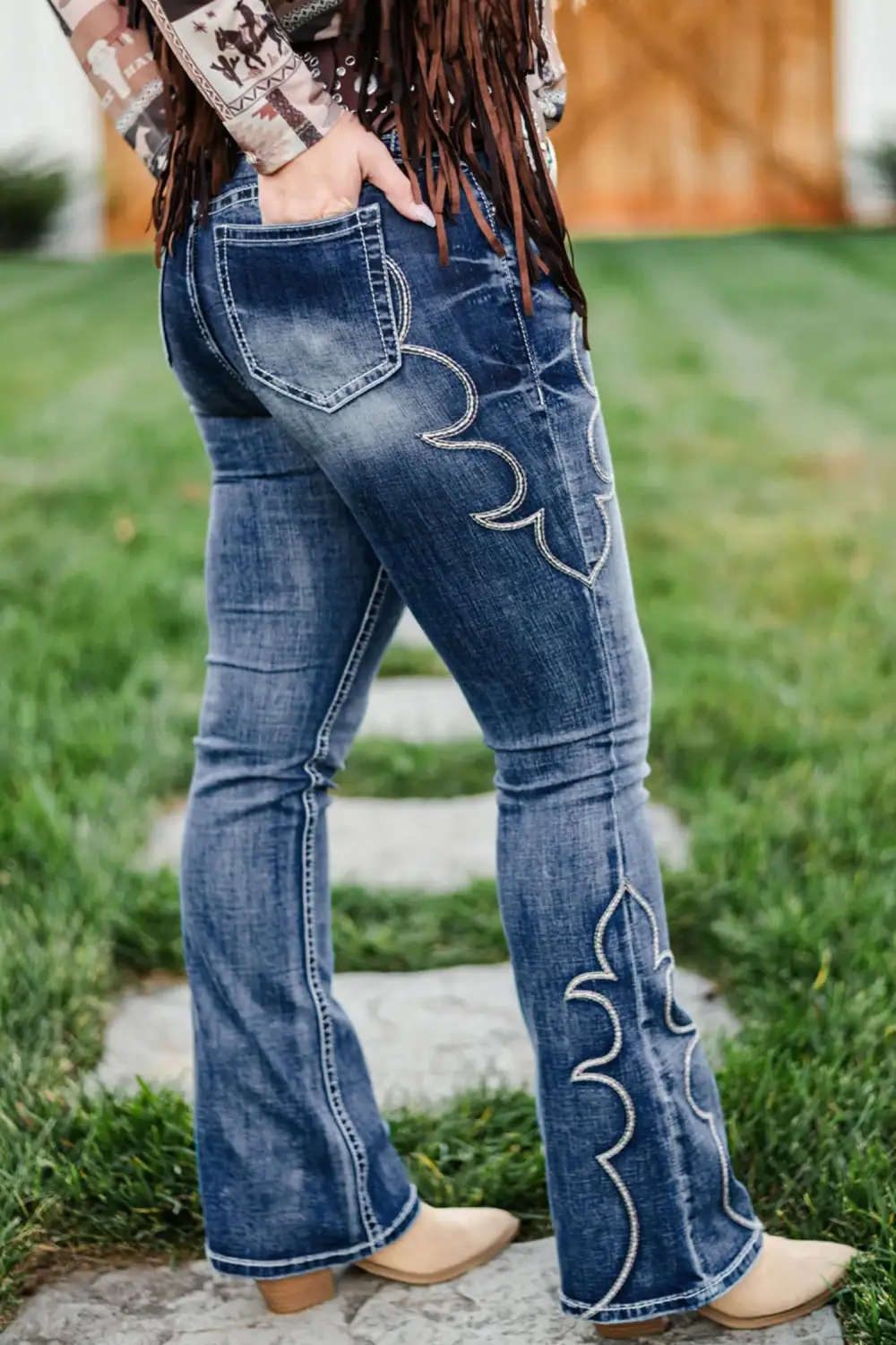 Women's Western Embroidered Flare Full Length Jeans