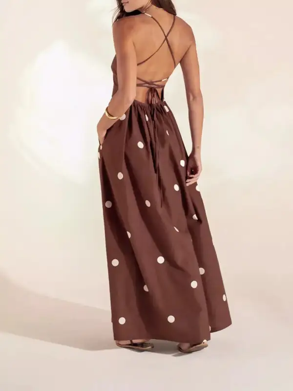 Polka Dot Maxi Dress With Spaghetti Straps