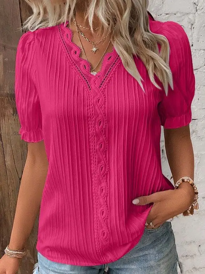Limited Stock🛒Clearance sale🔥V Neck Plain Lace Elegant Shirt