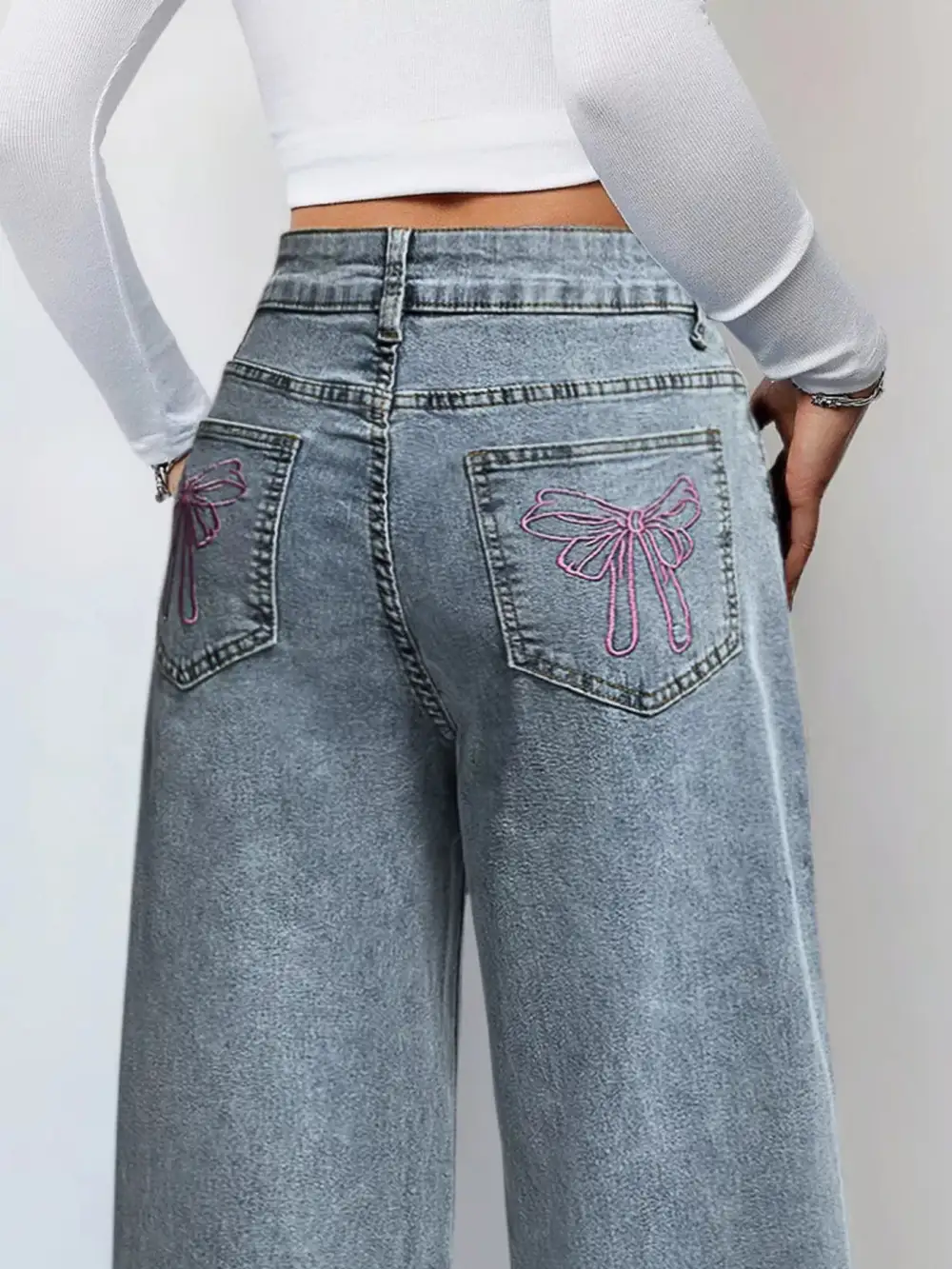 Wide Leg High Waist Loose Stretchy Denim Pants Baggy Jeans For Women