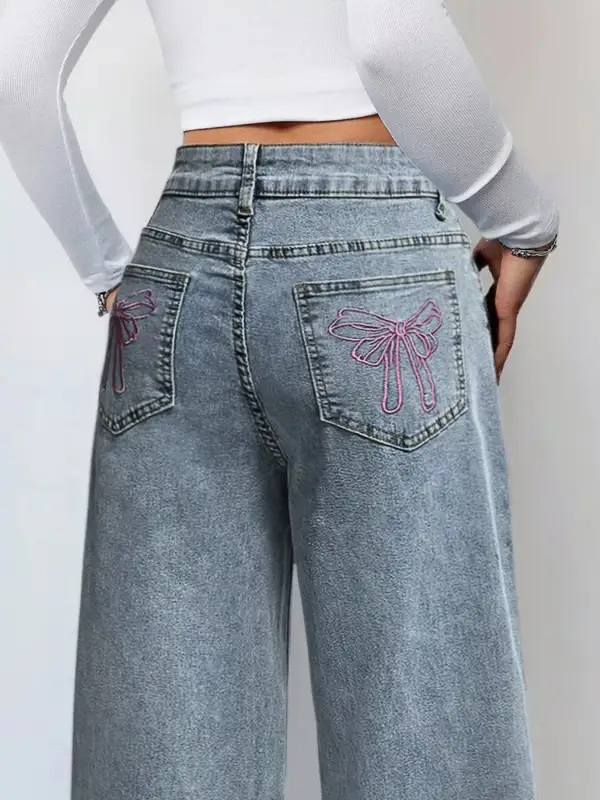 Wide Leg High Waist Loose Stretchy Denim Pants Baggy Jeans For Women
