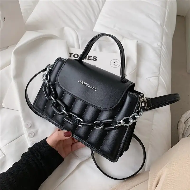 Edgy Quilted Black Chain Crossbody Bag