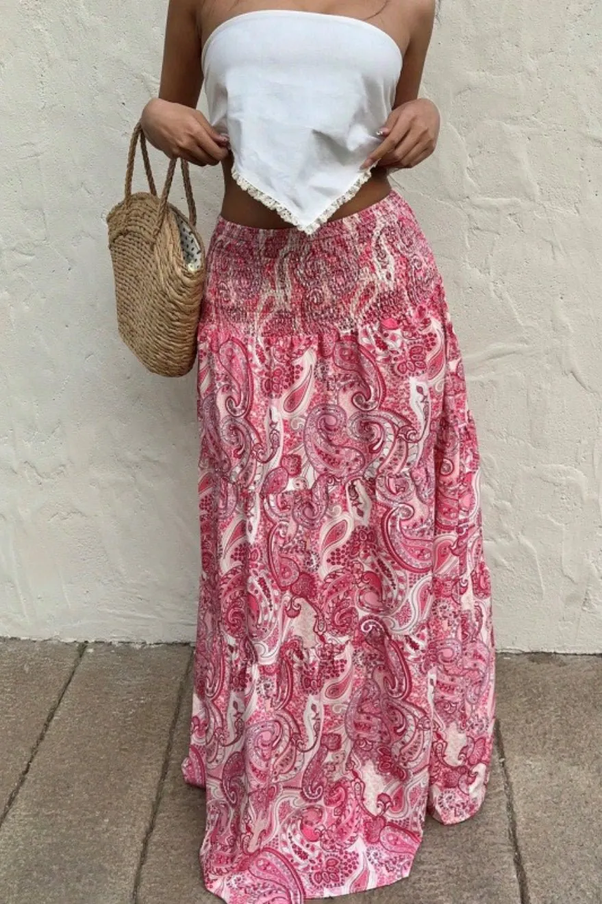 Flowy Ribbed Linen Blend Woven Skirt