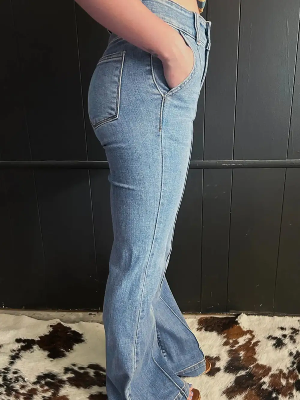 Tailored High Waist Flare Leg Seam Denim Jeans