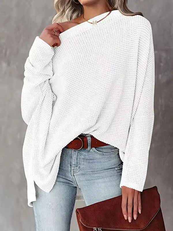 Long Sleeve Relaxed Side Slit Boat Neck T-Shirt