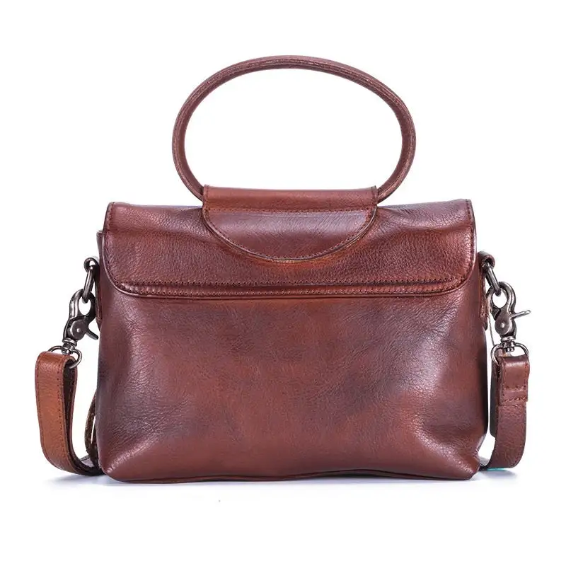 Vintage Leather Messenger Bag Tassel Horizontal Square