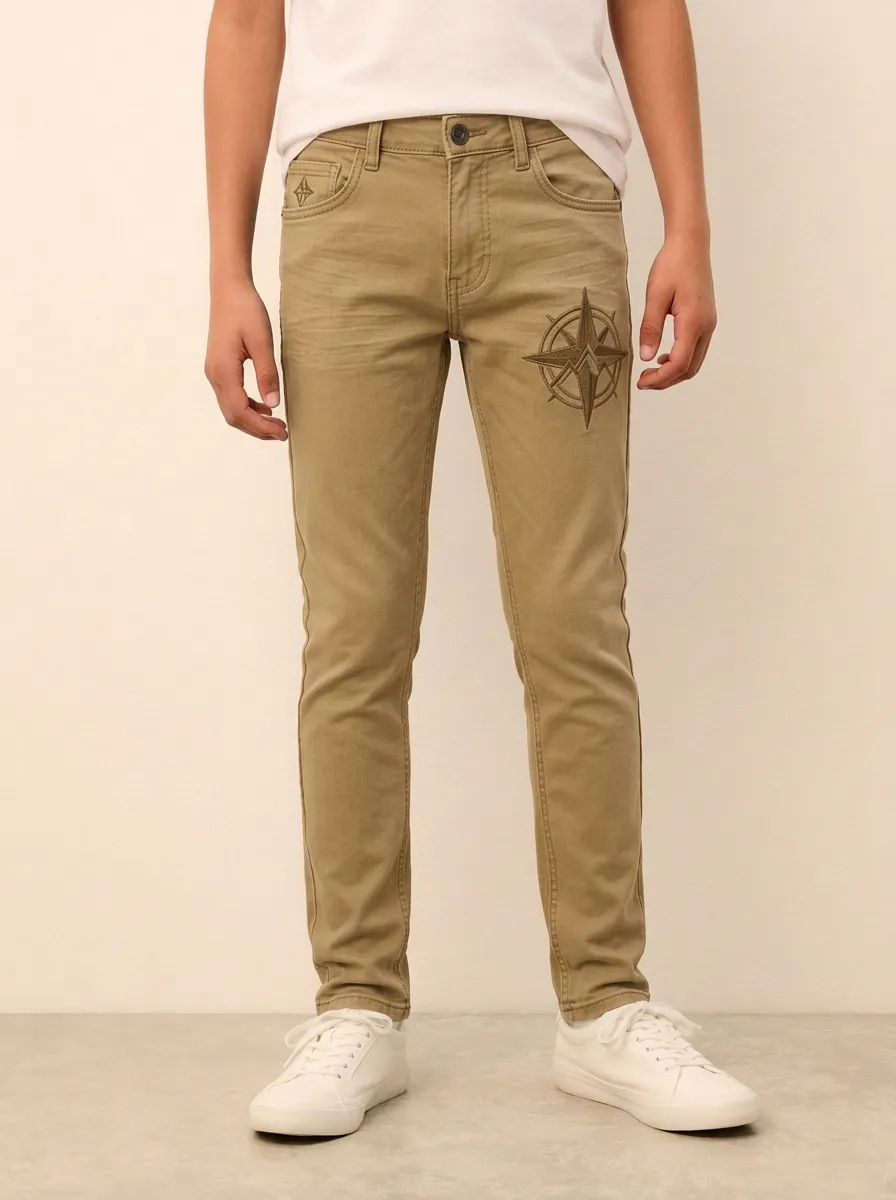 Men's Compass Graphic Gray Printed Stretch Jeans