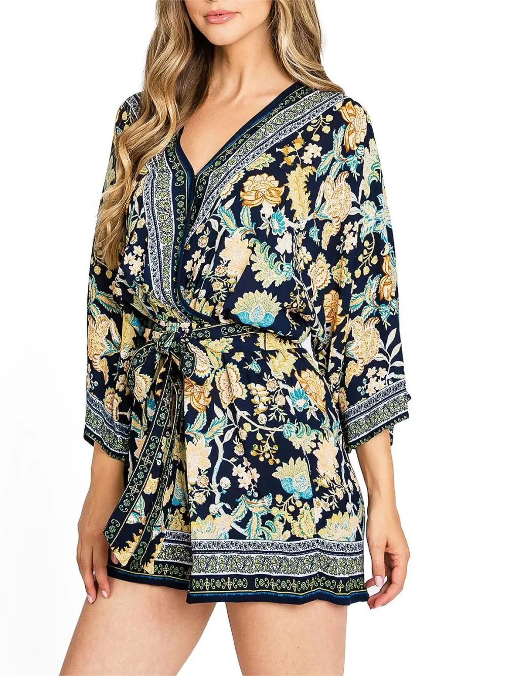 Floral Three Quarter Sleeve Romper
