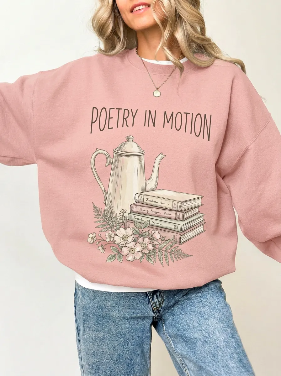 Women's Poetry In Motion Teapot Books Floral Graphic Sweatshirt