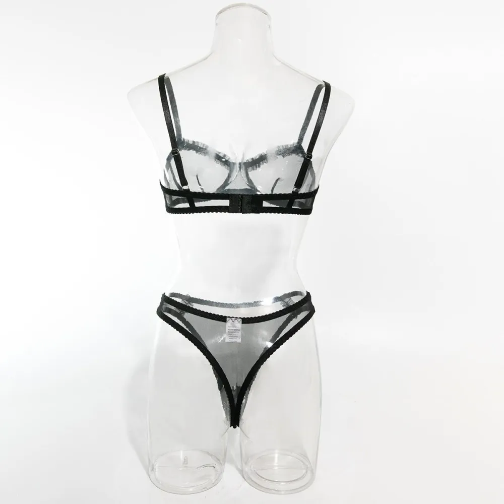 Gathered Pleated Mesh Underwire Lingerie Set