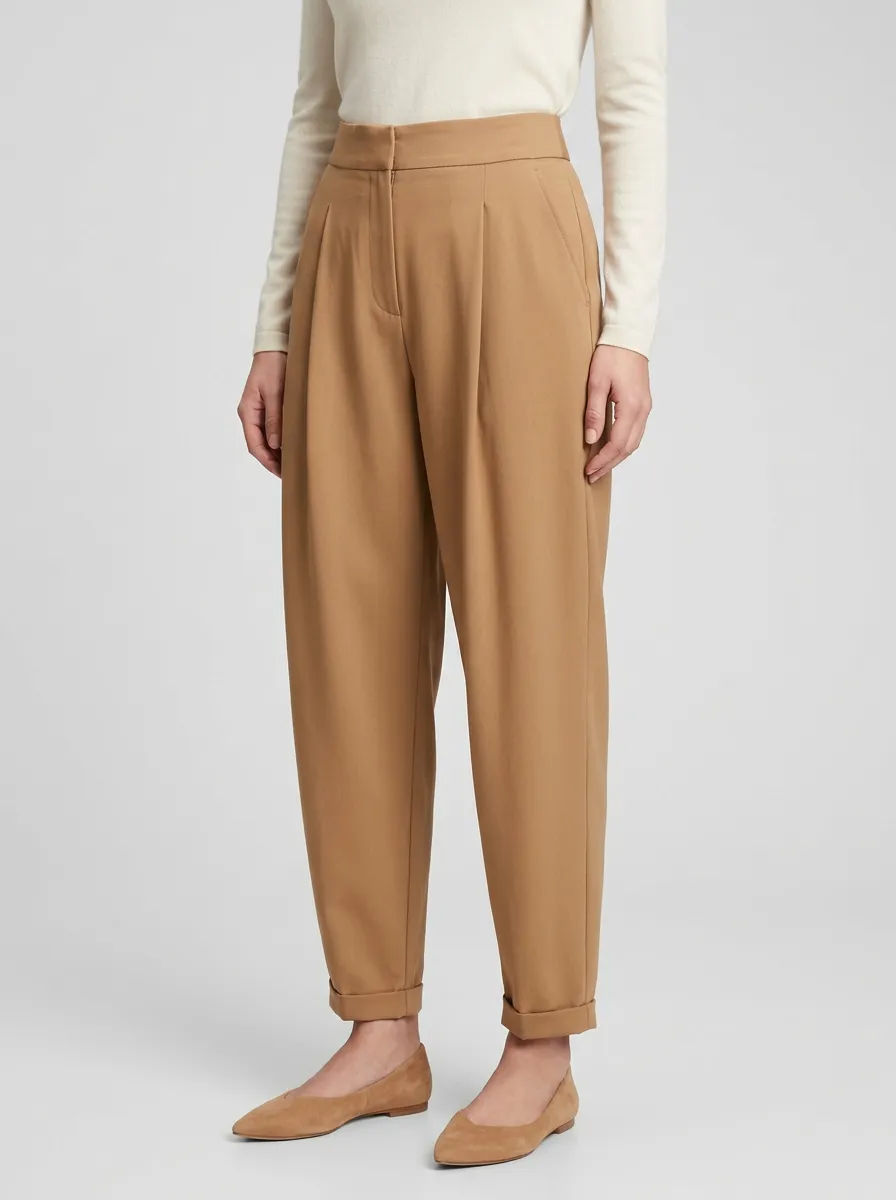 Women's Cuffed Pleated Tapered Trousers