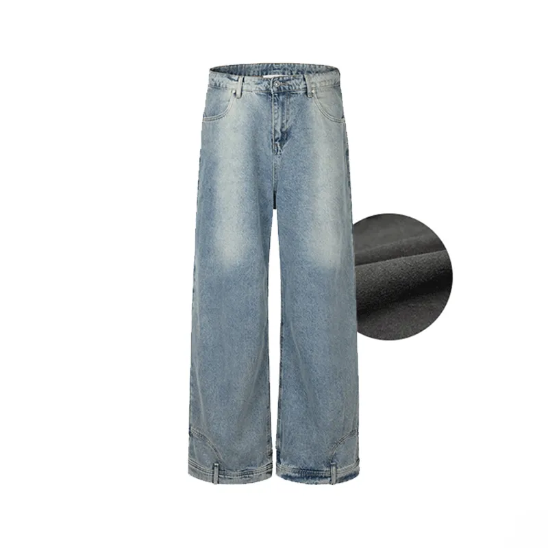 Wide-Leg Patchwork Washed Jeans