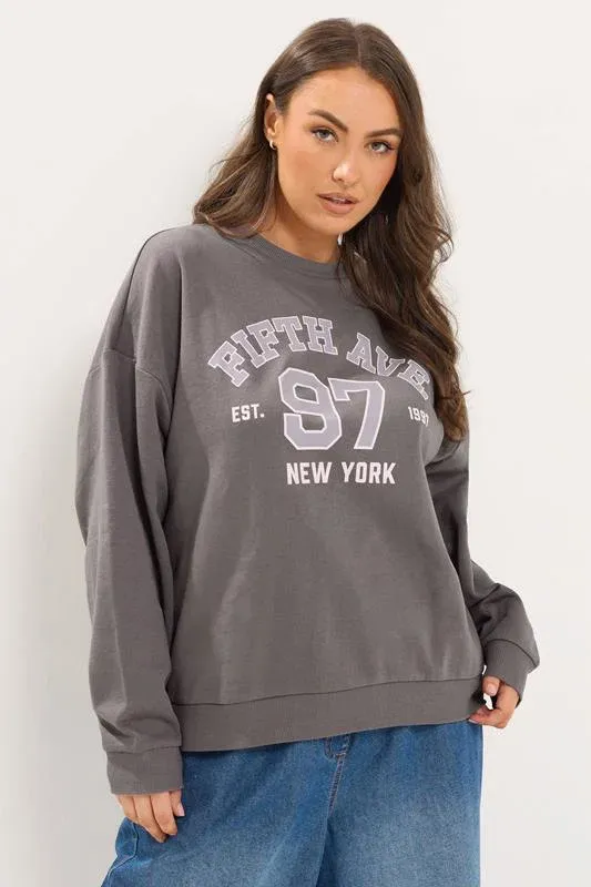 Grey 'Fifth Avenue' Slogan Sweatshirt