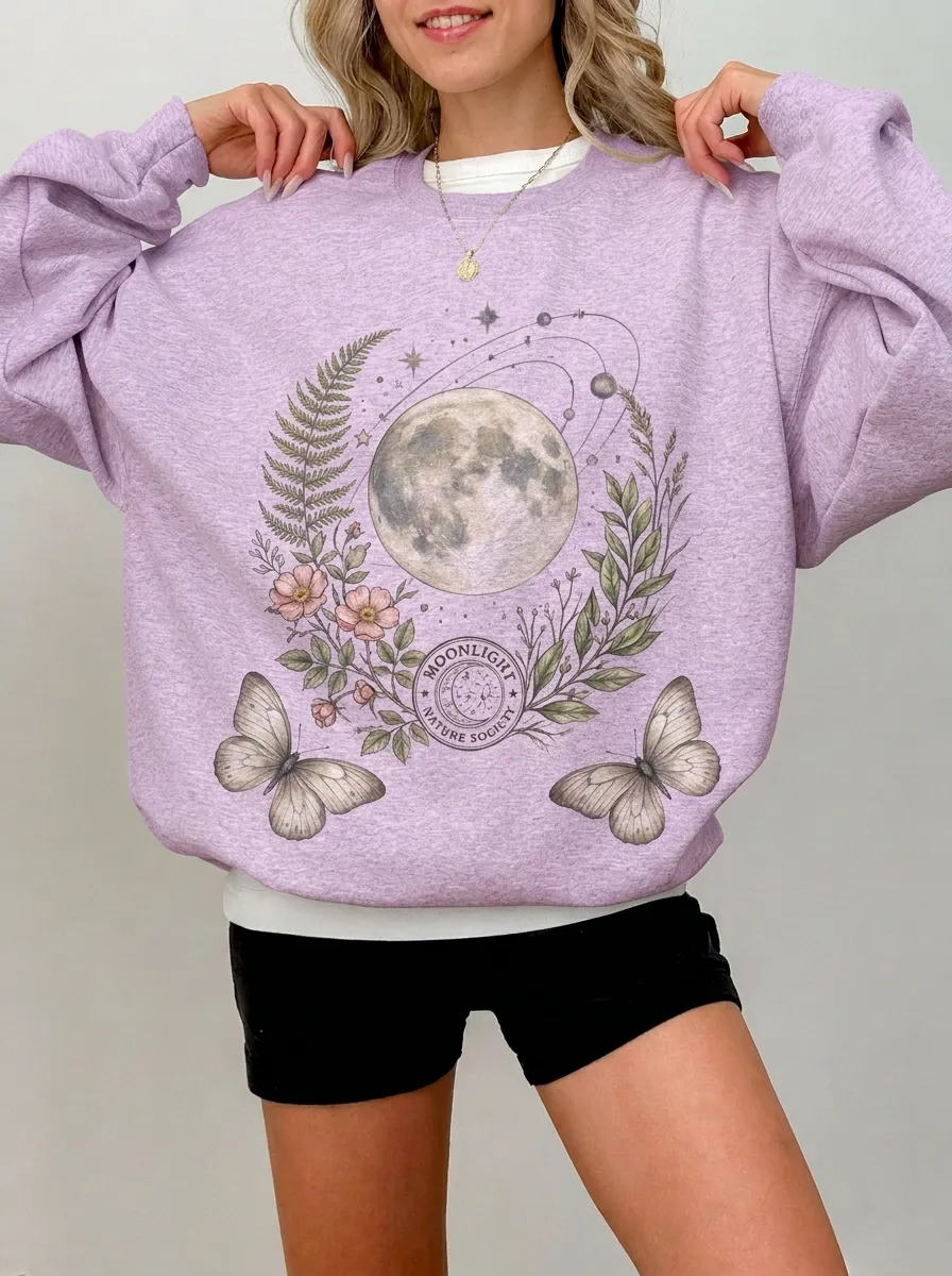 Women's Moon Nature Society Butterfly Floral Graphic Sweatshirt