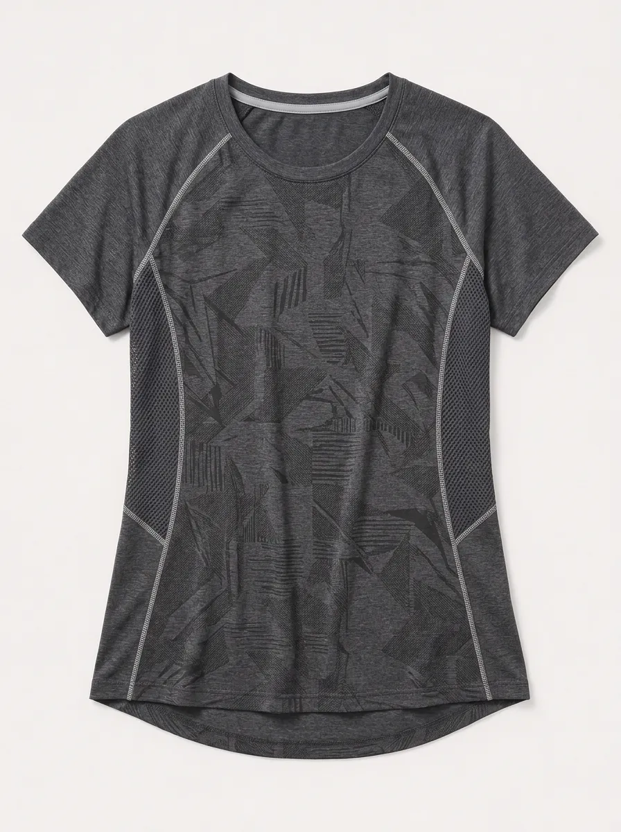 Women's Training Athletic Fitness Geometric Pattern Printed T-shirt