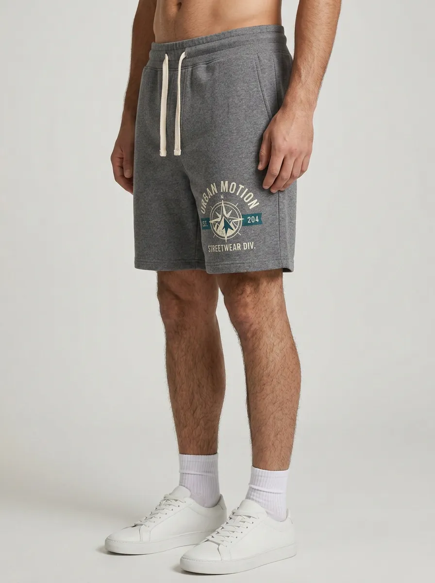 Men's Compass Drawstring Elastic-Waist Printed Sweat Shorts