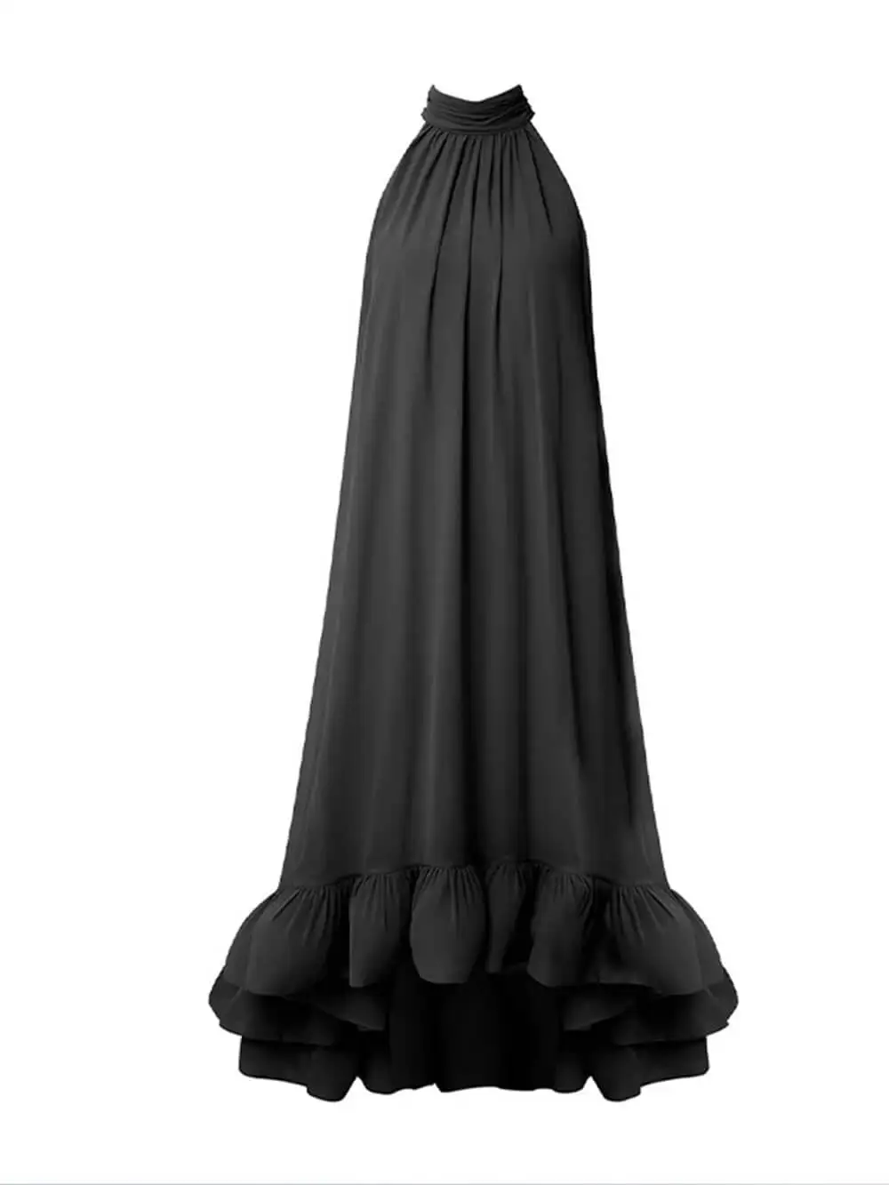 Elegant Ruffled Halter Neck Sleeveless Midi Dress