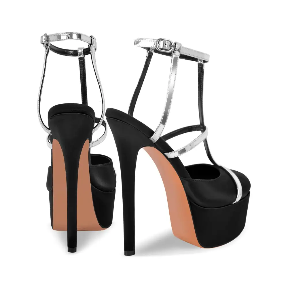 Modern Round Toe Platform Stiletto Ankle Strap Pumps