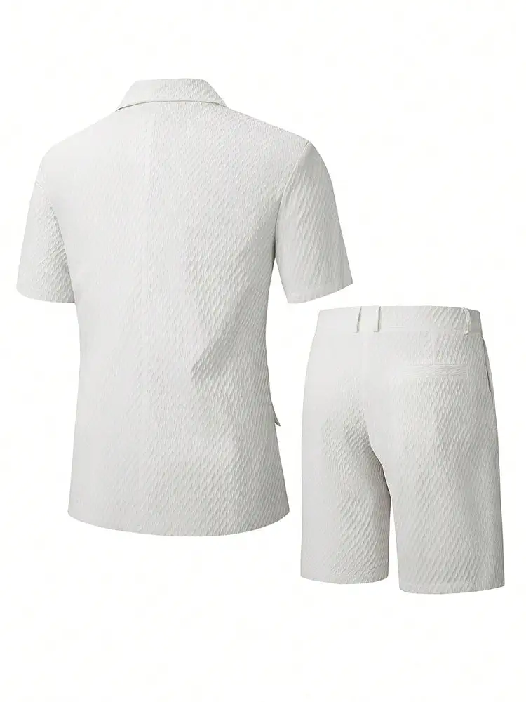 Summer Casual Textured Suit Blazer and Shorts Set