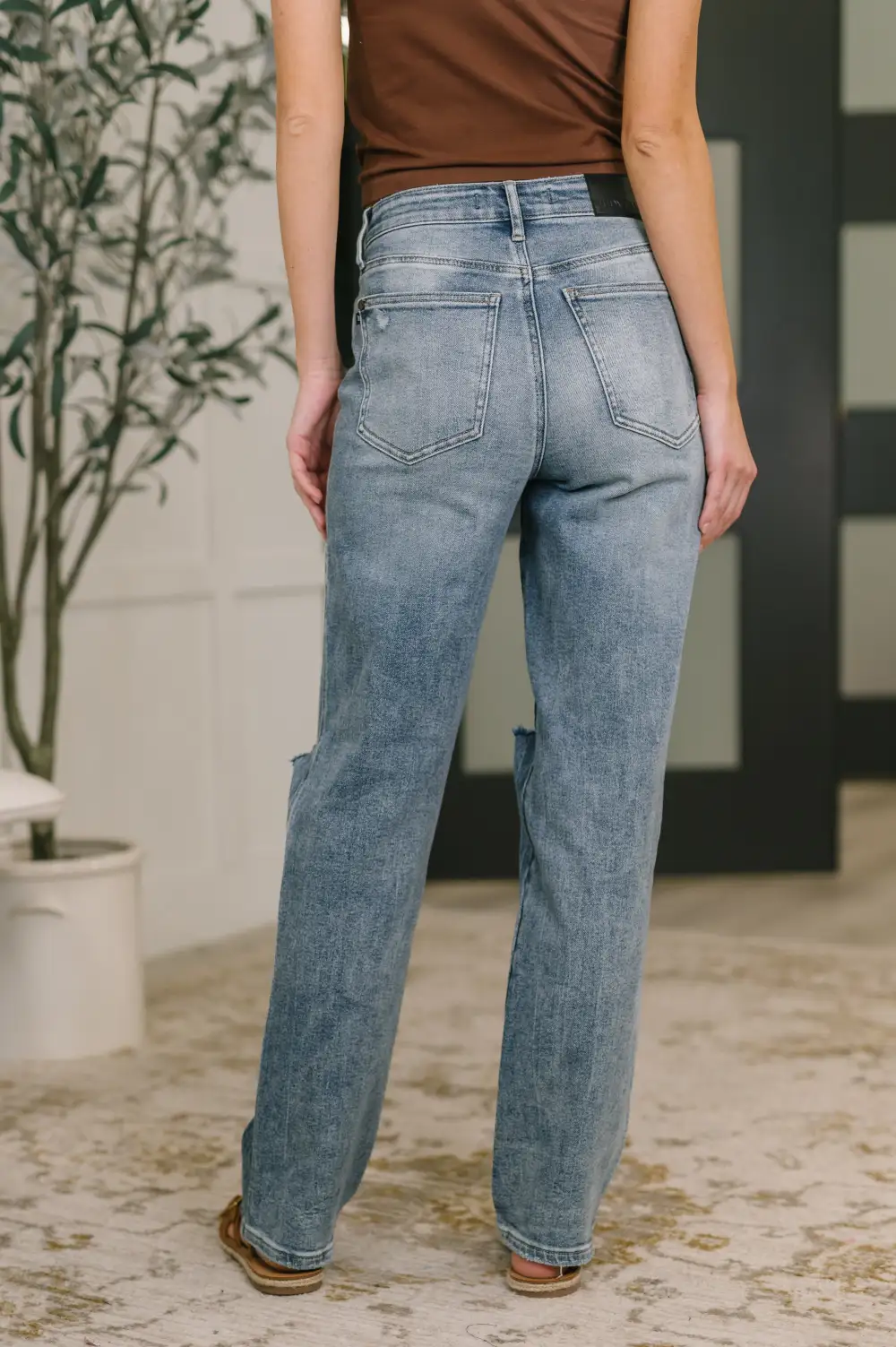 Denim High Rise Slim Straight Casual Jeans
