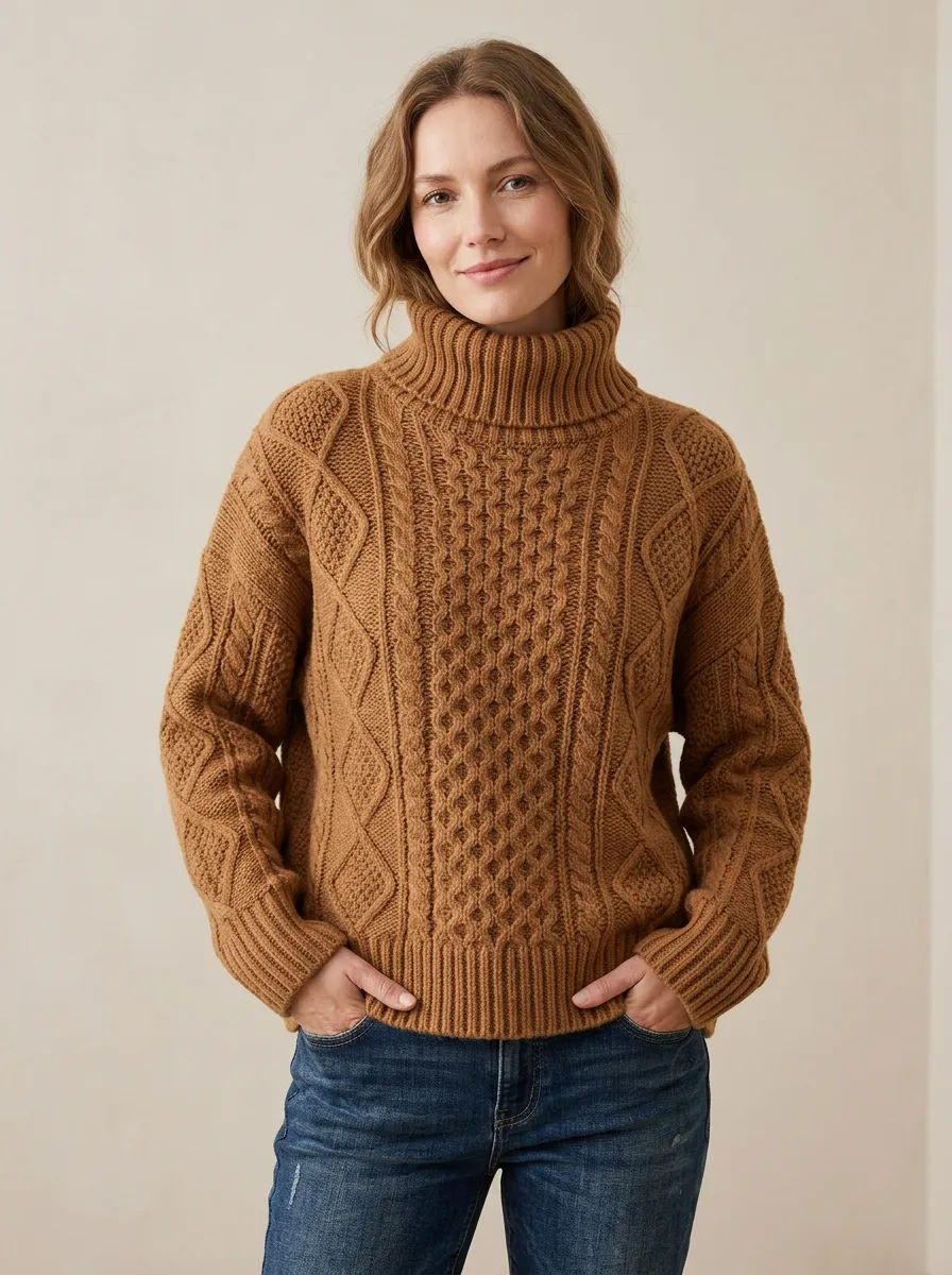 Women's Cable-Knit Turtleneck Sweater