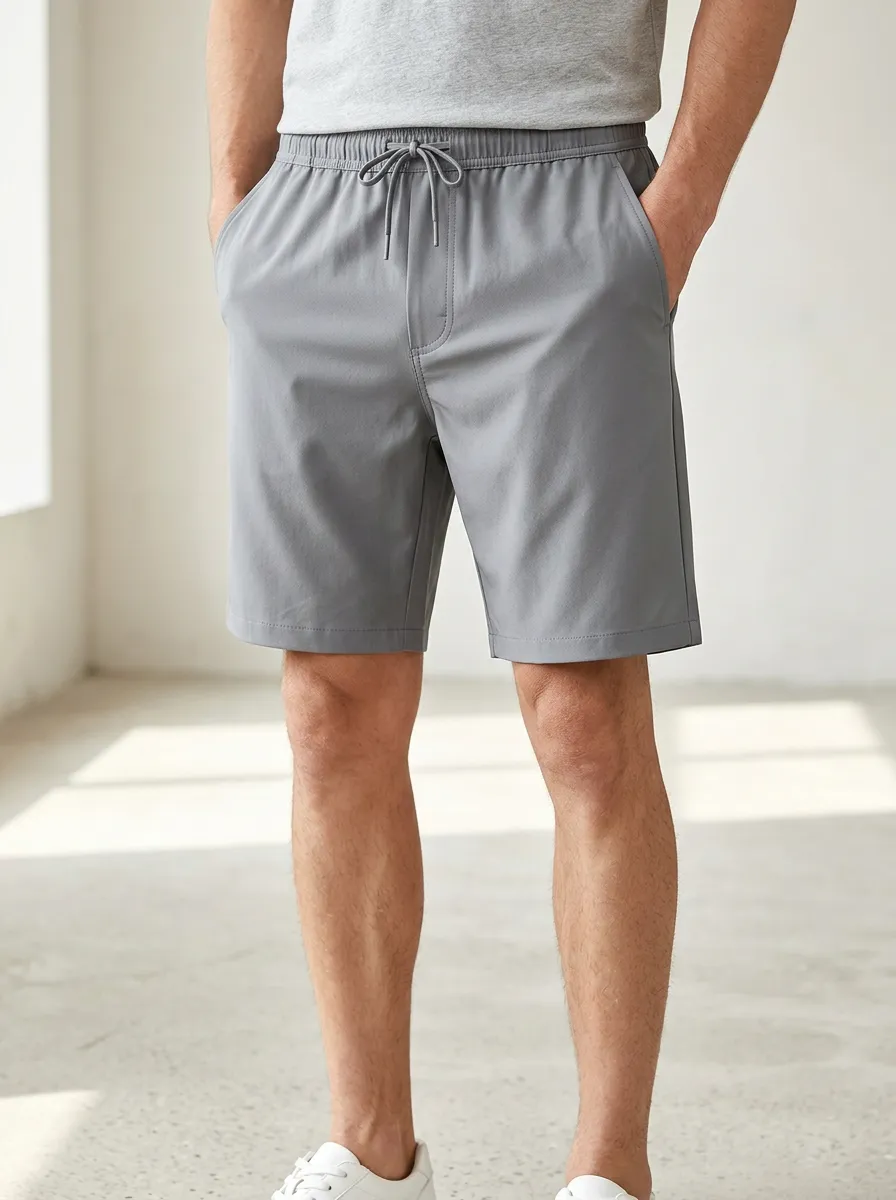 Streamlined Ice-Silk Elastic-Waist Stretch Shorts