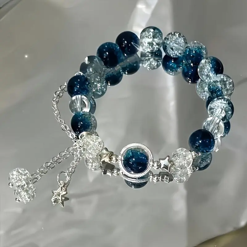 Sparkling Star Pendant Beaded Bracelet Adjustable