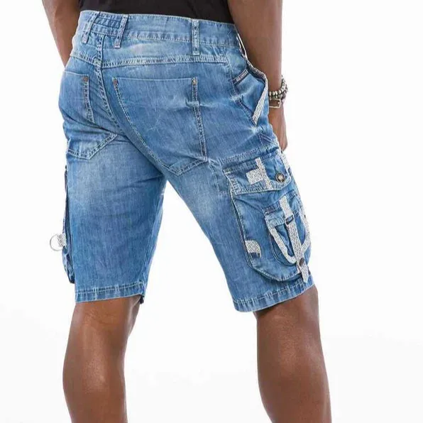 Cargo Pocket Buckle Detail Denim Shorts