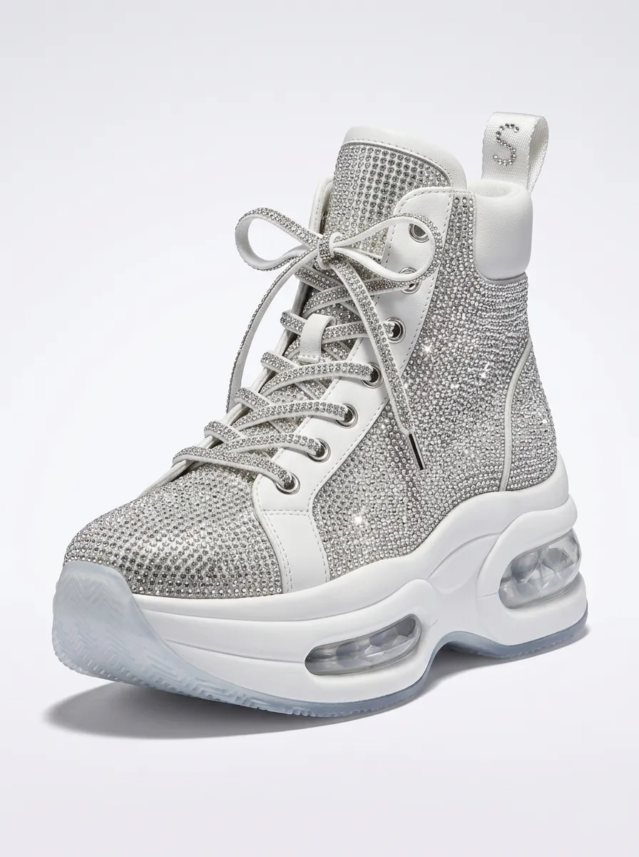 Lace-Up High-Top Women's Rhinestone Platform Shoes