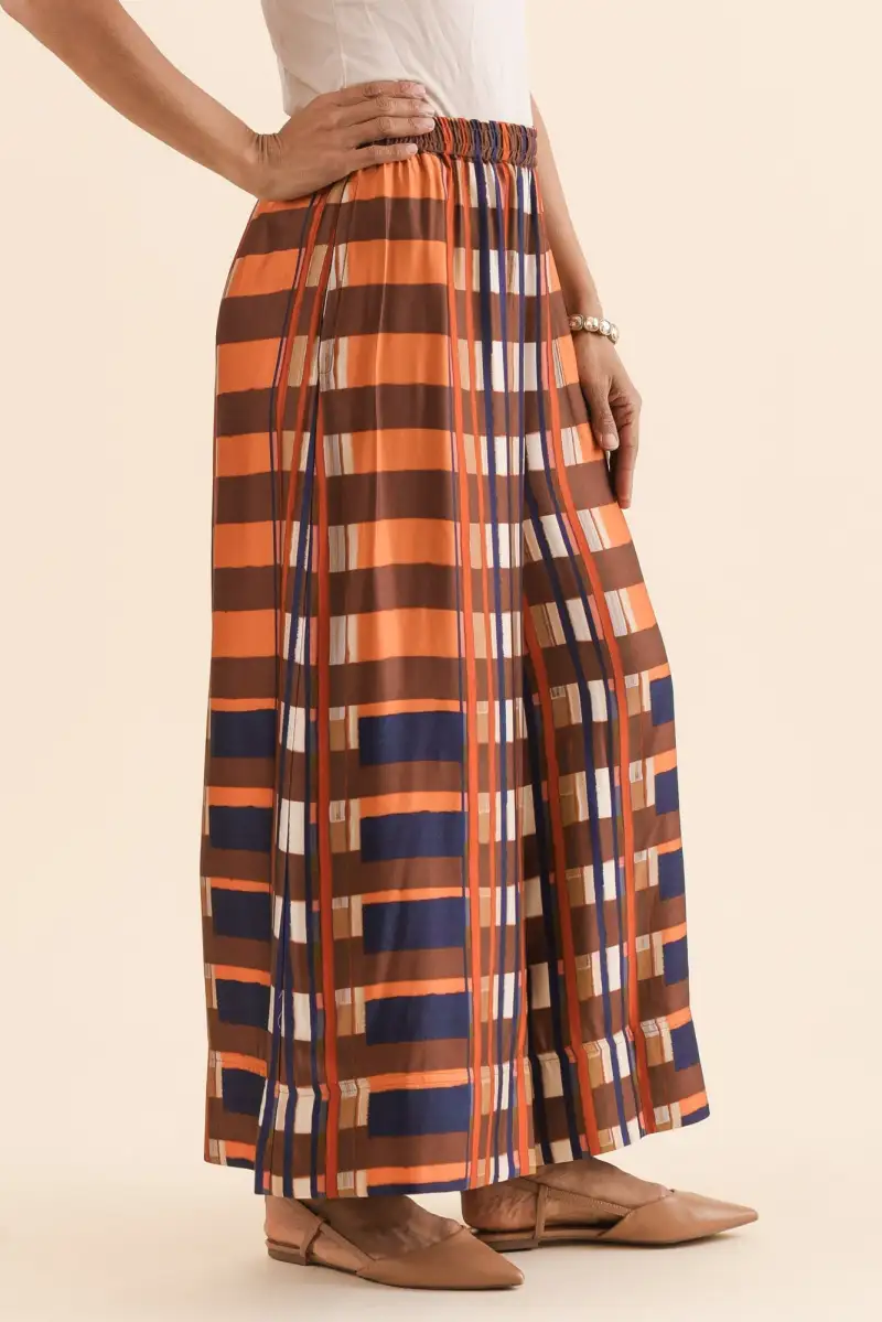 Viscose Pants With Mid Rise And Elastic Waist