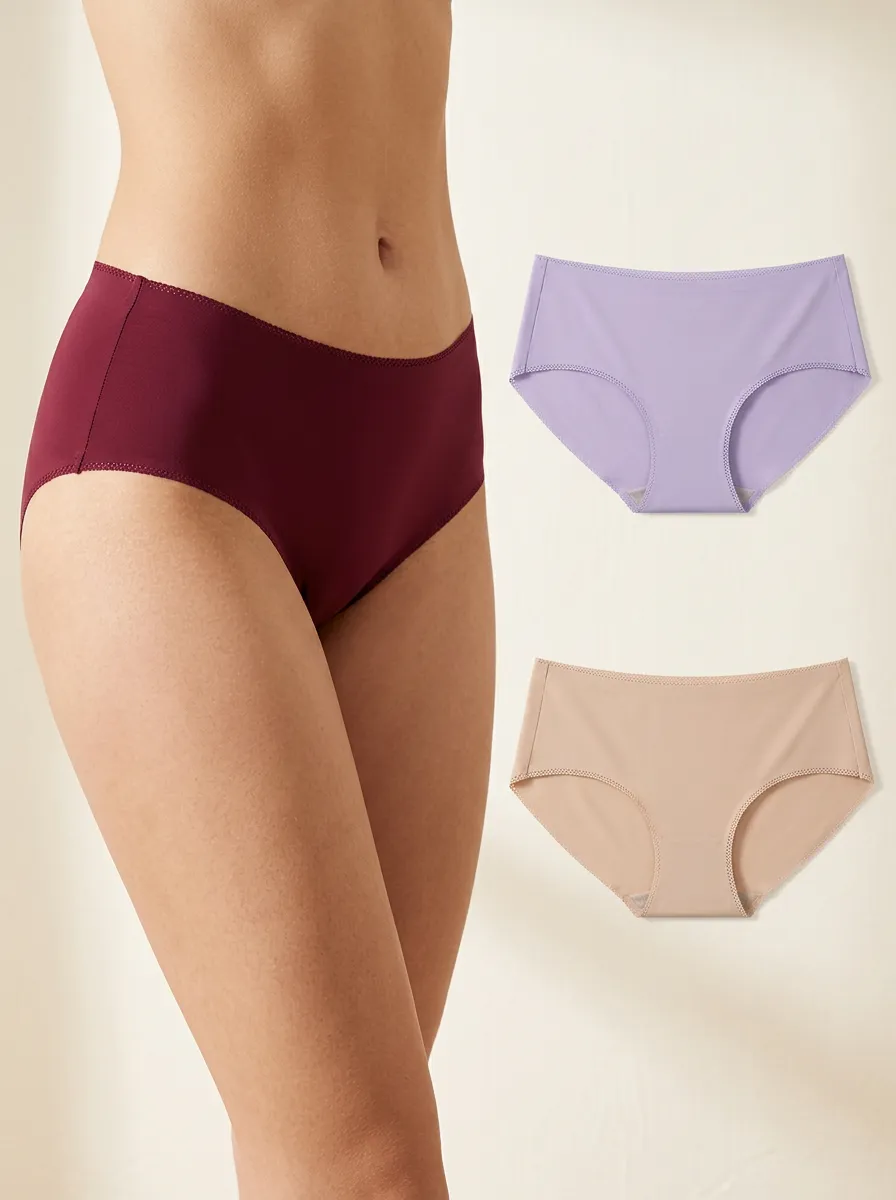 Women's Retro Inspired Seamless Solid Color Three-Pack Panties