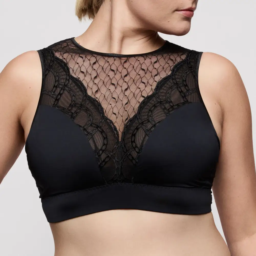 Women's Bralette Wireless Unpadded Lined Cup Lace Embroidery Sheer Detail Smoothing Bra