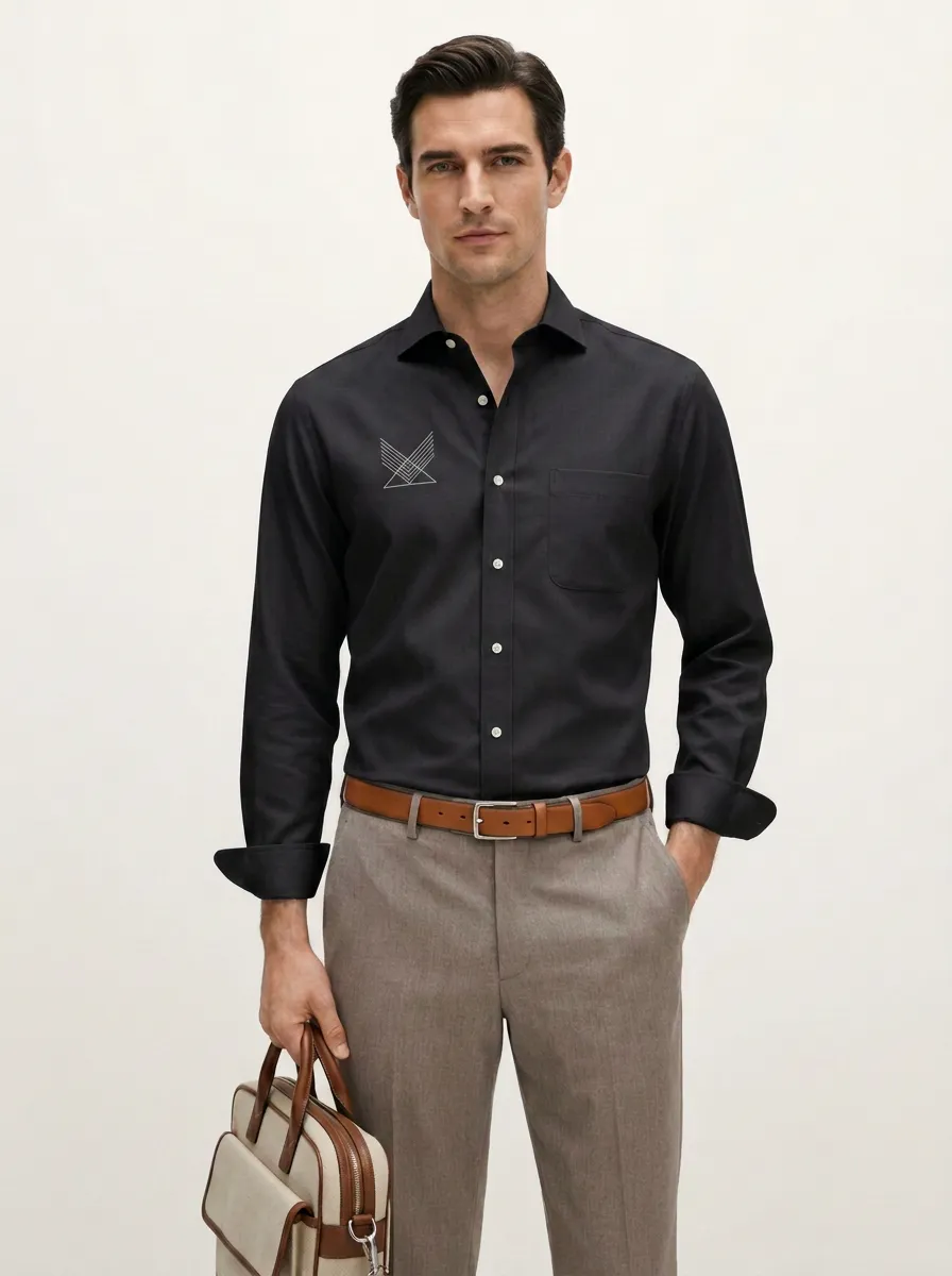 Men's Business Casual Geometric Logo Printed Non-Iron Cotton Shirt
