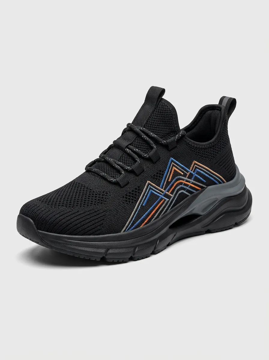 Men's Black Mountain Pattern Athletic Sneakers