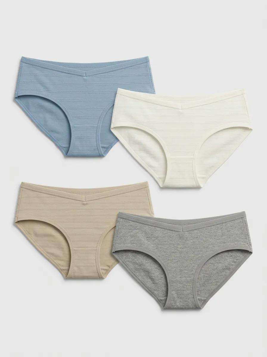 Women's V-Waist Ribbed Texture Multi-Pack Printed Panties