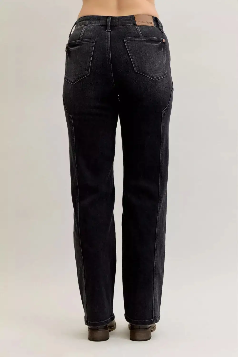 Mid Rise Straight Leg Seam Denim Jeans