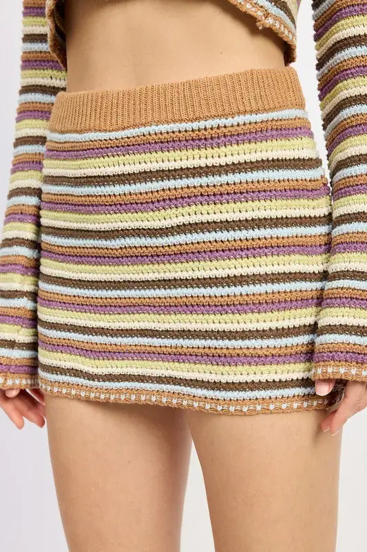 Striped Crochet Mini Skirt