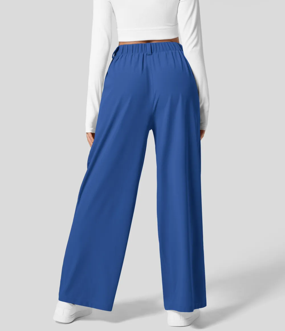 2026🔥  High Waisted Plicated Side Pocket Wide Leg Waffle Work Pants
