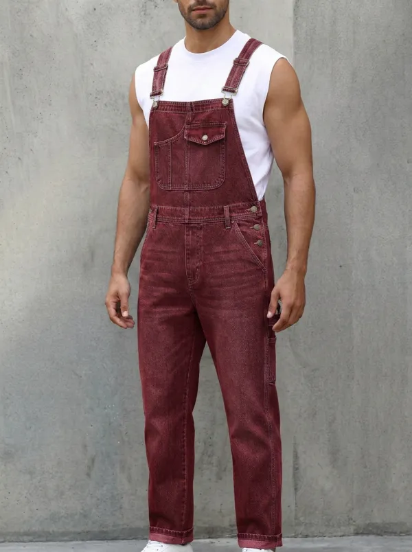 Men's Casual Vintage Blue Denim Bib Overalls