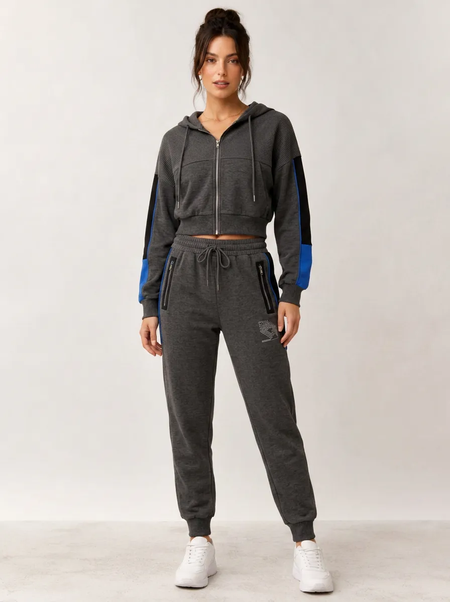 Women's Athletic Gym Wear Colorblock Printed Tracksuit