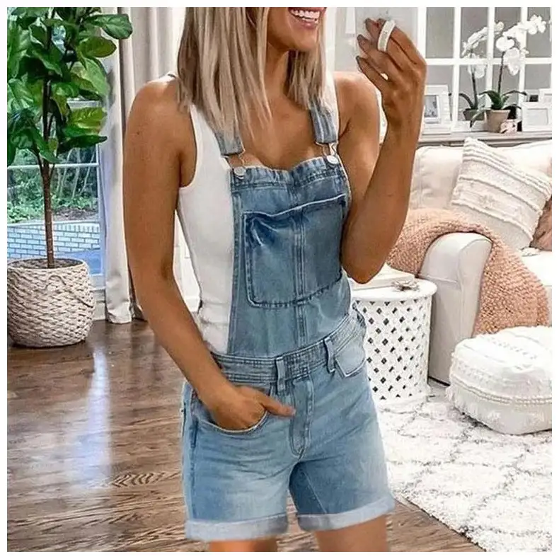 Women' Distressed Denim Overall Shorts