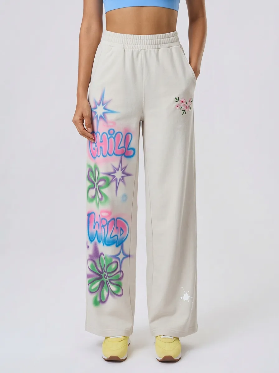 Unisex Streetwear Floral Airbrush Sweatpants