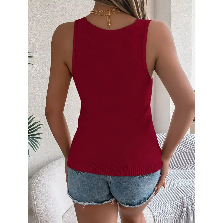 Cozy Eyelet V Neck Tank
