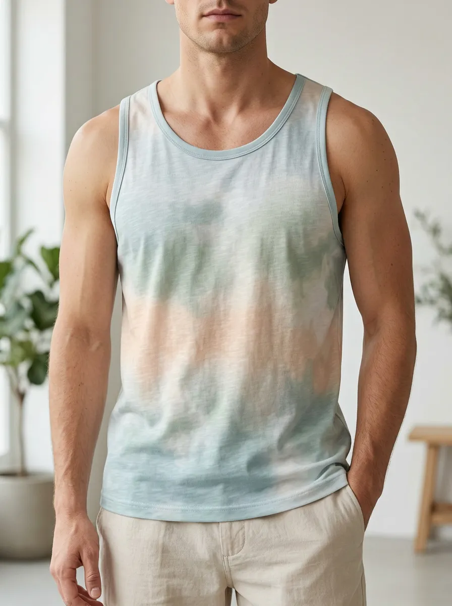 Men's Pastel Tie Dye Pattern Tank Top