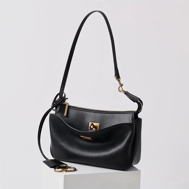 Classic Black Leather Shoulder Bag