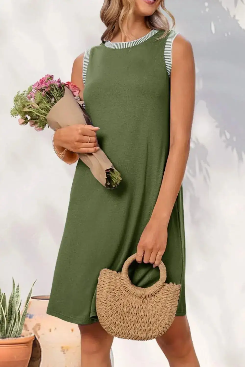 Crew Neck Sleeveless Mini Dress