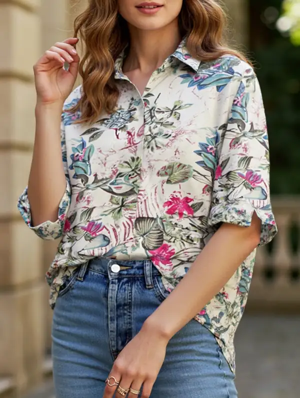 Button Down Floral Blouse