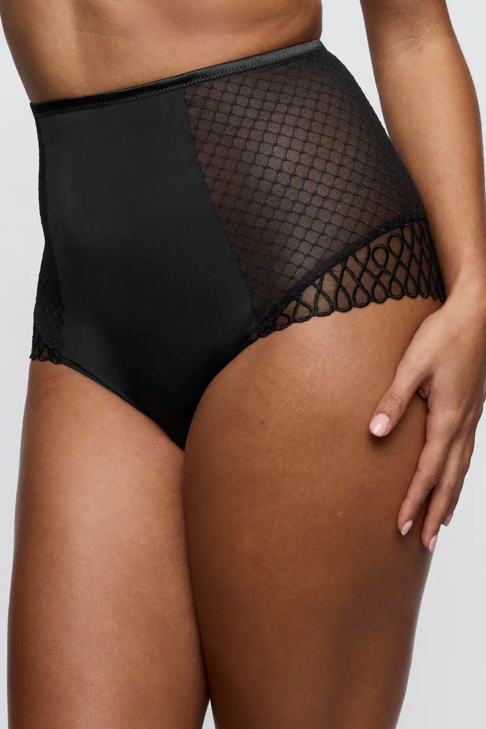 Women's Elastic Waistband Cotton Gusset Lace Embroidery Mesh Sheer Detail Cotton Soft Fabric Stretch Fit Supportive Fit High Waist Panty