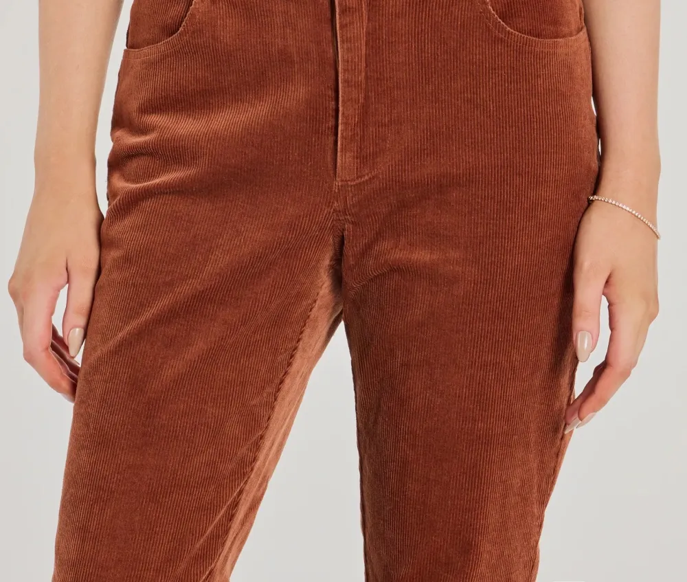 Rust Corduroy High-Rise Straight-Leg Pants