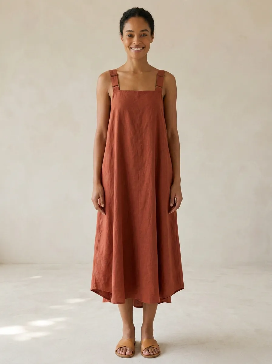 Women's Refined Casual Linen Midi Backless Dress